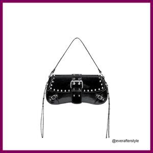 Y2K Punk Studded Leather Shoulder Bag Trendy Goth Handbag Purse